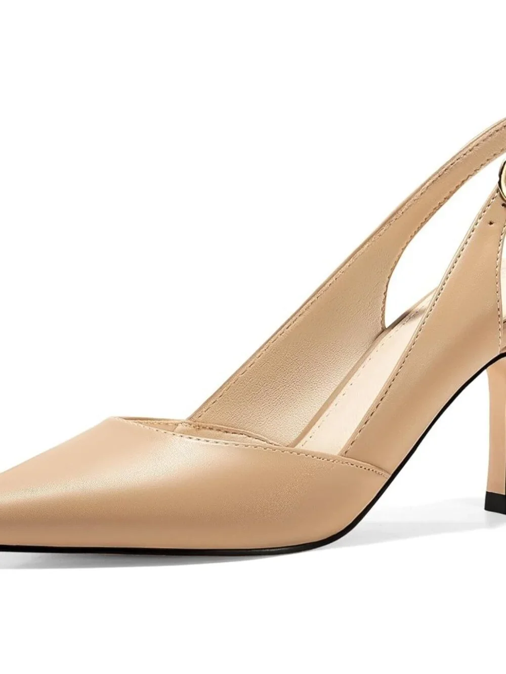 Women's Light Khaki/Pu Slingback Kitten Heels Closed Pointed Toe Pumps Shoes